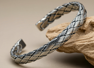 braided silver cuff bracelet for men front