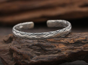 braided silver cuff bracelet front
