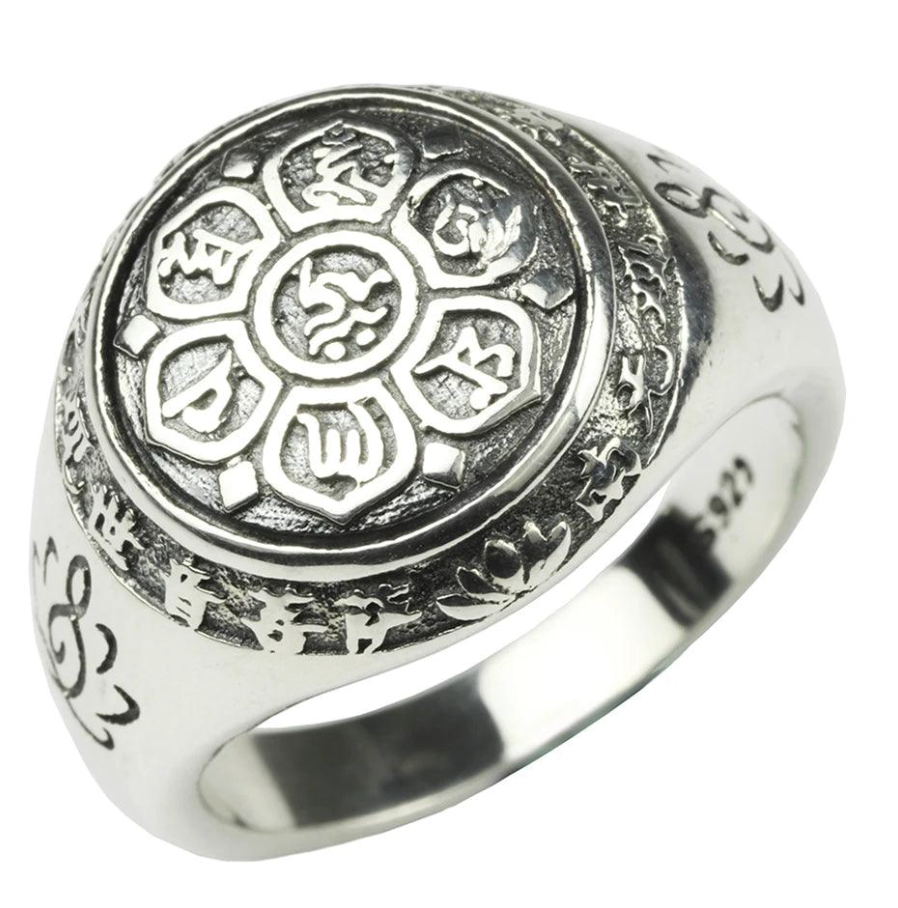 buddhist ring silver white background