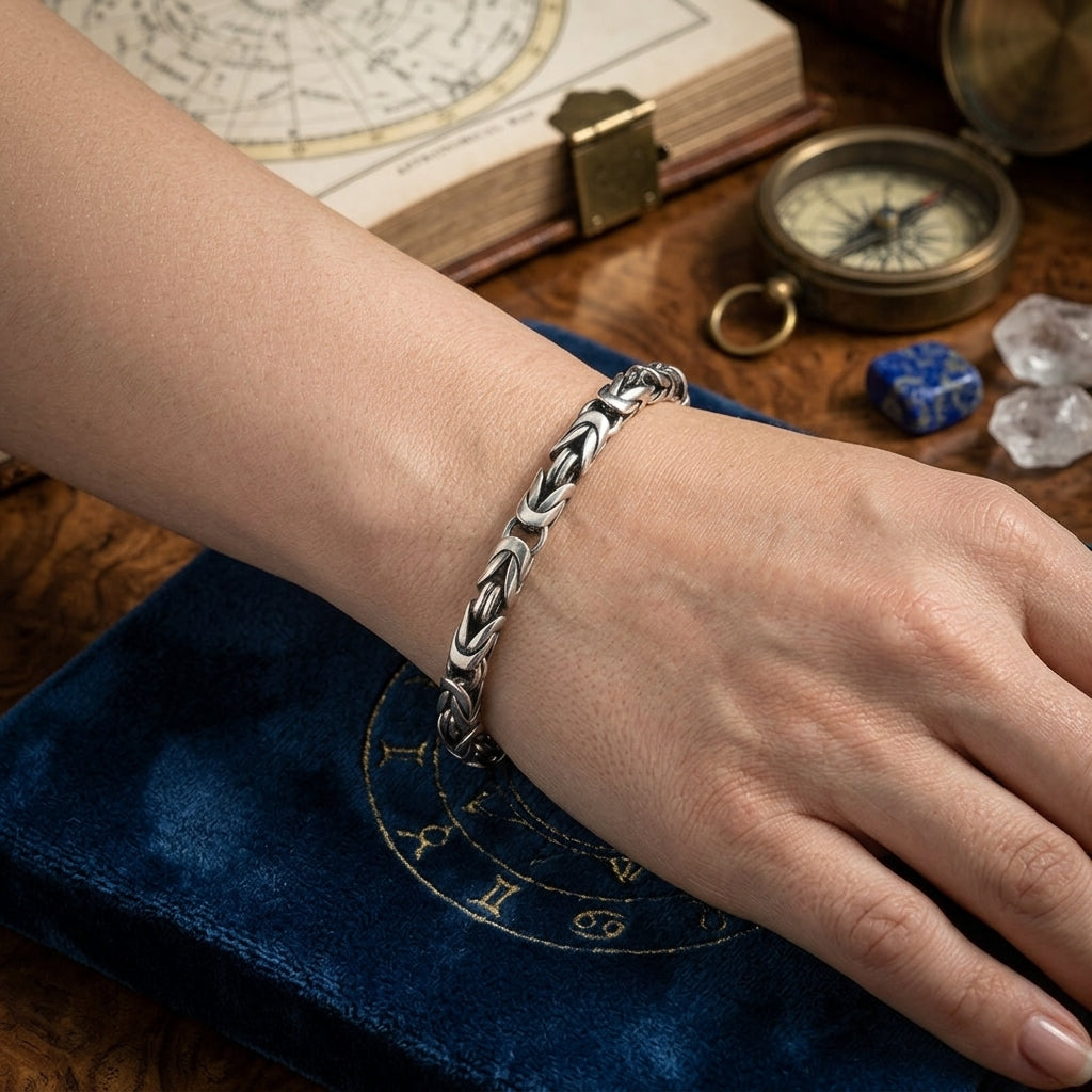 byzantine chain bracelet worn on woman wrist