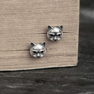 cat stud earrings front