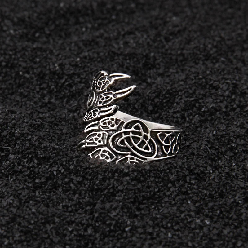 celtic knot bear claw ring close up