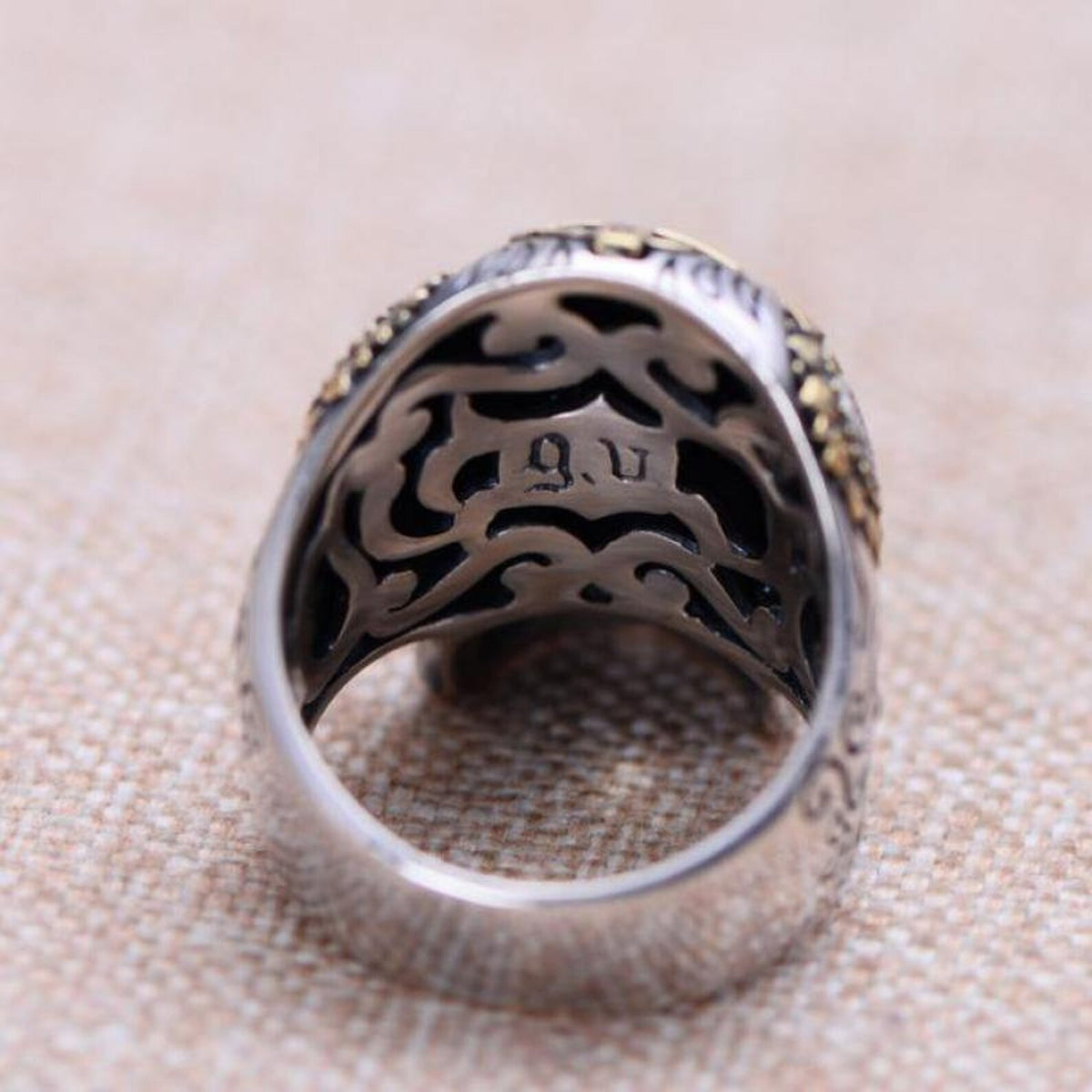detailed sugar skull ring close up back view