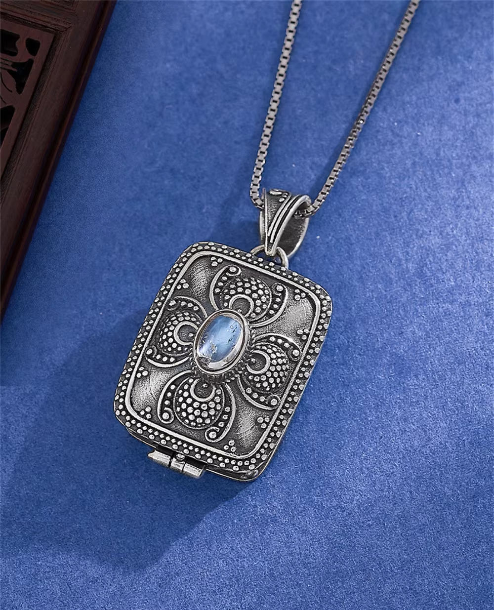 engraved sterling silver locket back view close up