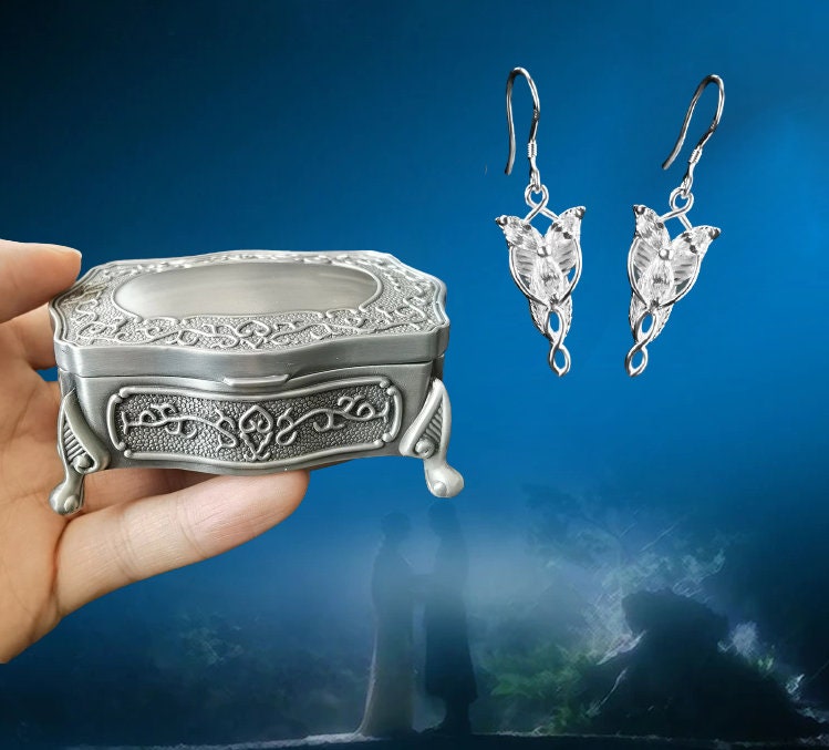 evenstar lord of the rings earrings sterling silver with jewelry box