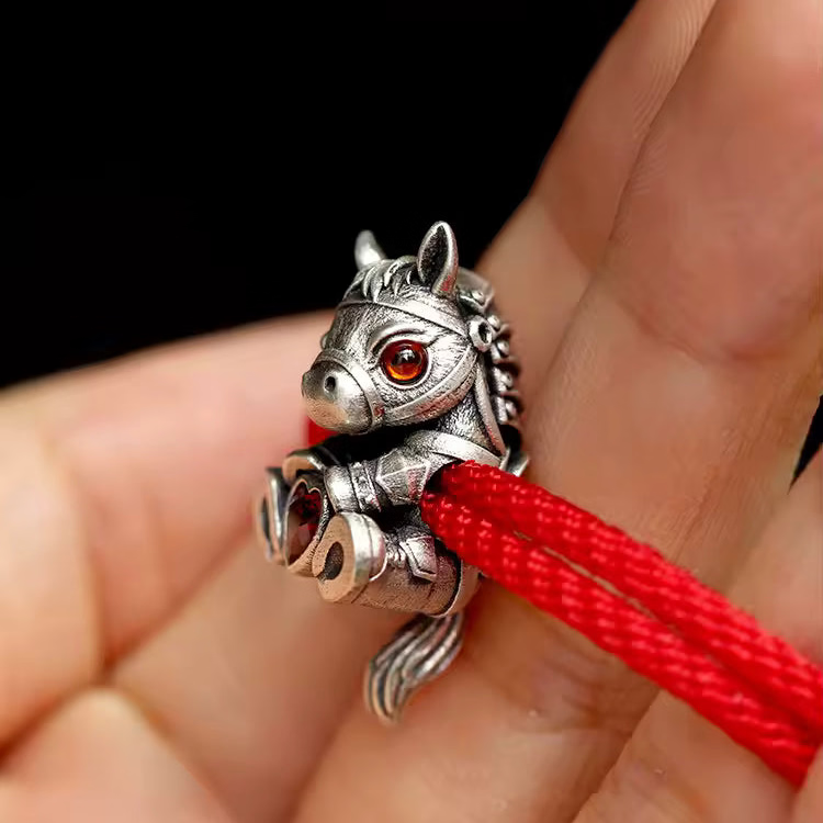 exquisite 925 silver vintage horse charm on red rope