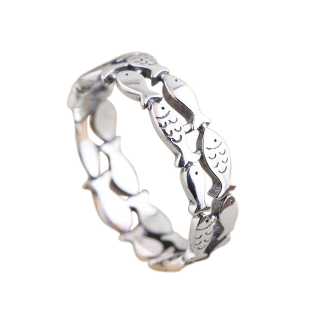 Nature-inspired silver ring white background