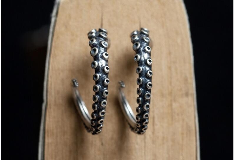 gothic octopus tentacle earrings front view