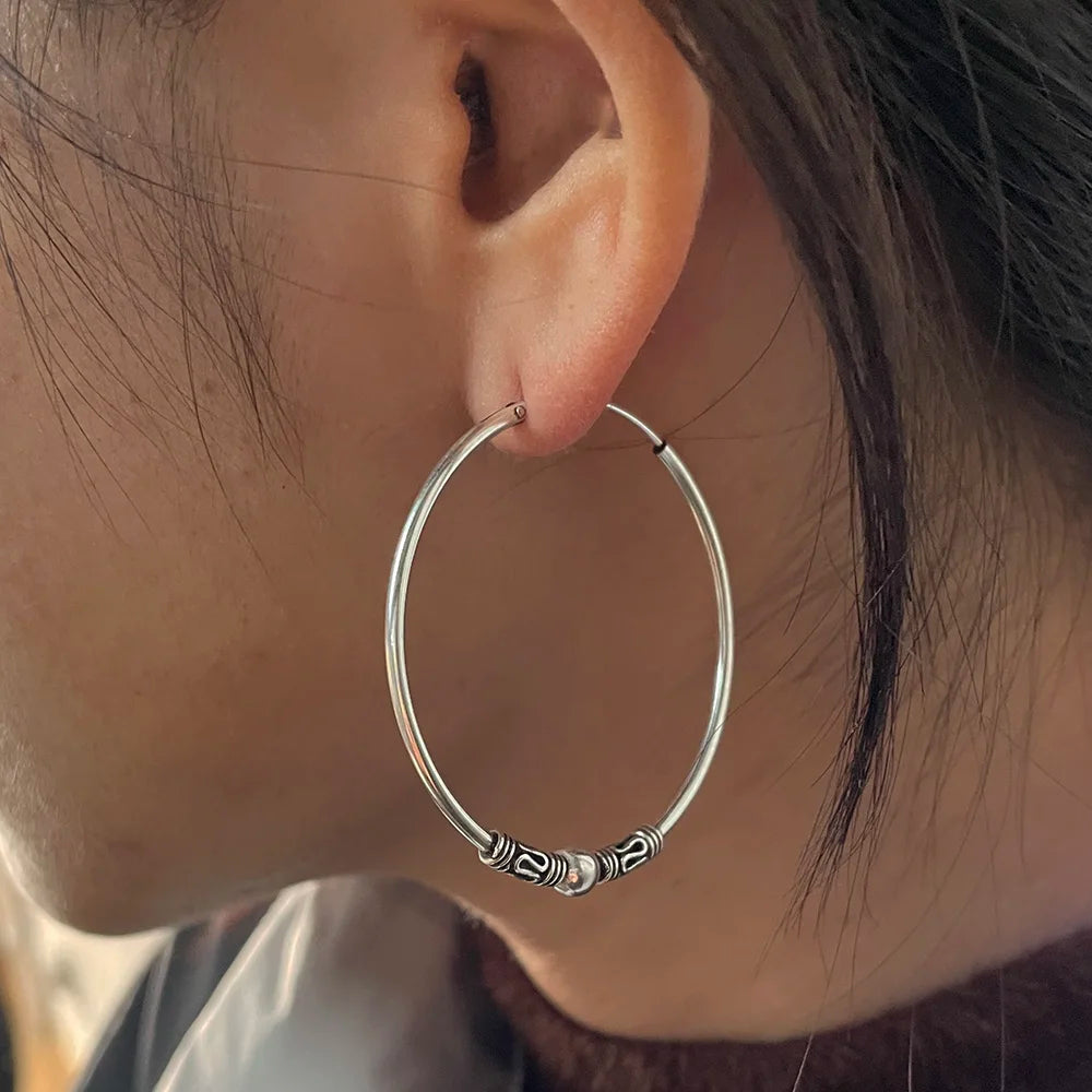 gypsy boho style sterling silver hoop earrings