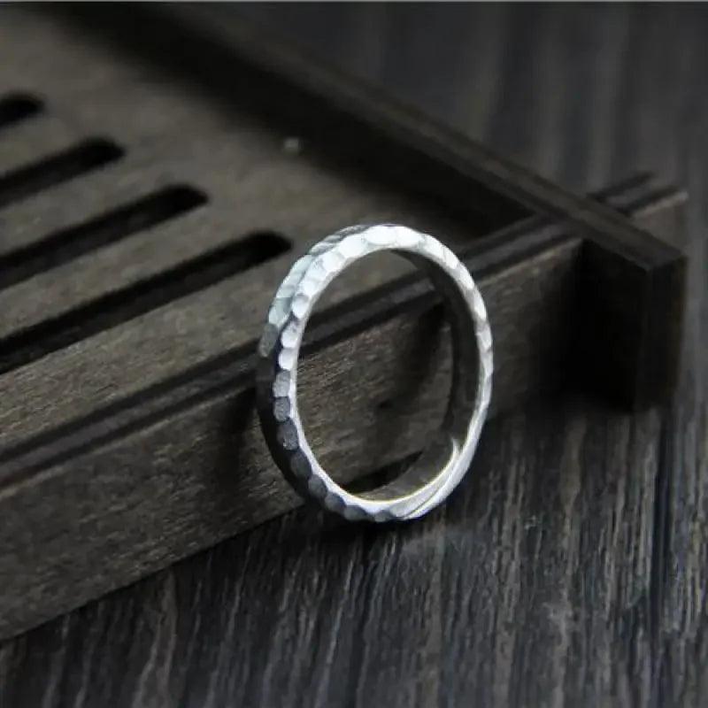 hammered sterling silver ring front angle