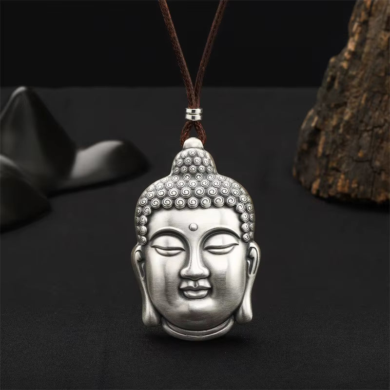 handcrafted silver buddha necklace front view