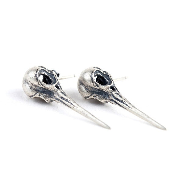 handcrafted sterling silver skull earrings detail