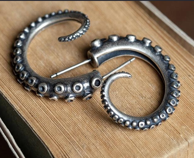 handcrafted sterling silver tentacle earrings detail