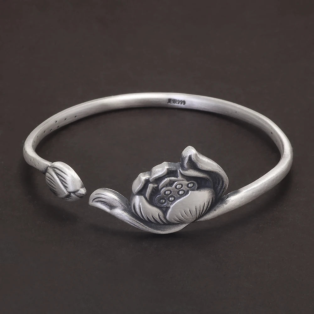 handcrafted vitage adjustable lotus bracelet sterling silver