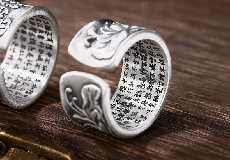 heart sutra engraving on lotus ring