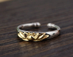 Silver gold Lotus Flower ring left