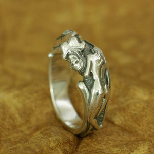 Silver Naked Woman Skull Ring ~ Erotic Ring