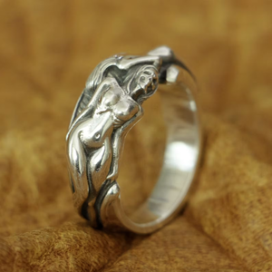 Sterling Silver Naked Woman Skull Ring ~ Erotic Ring