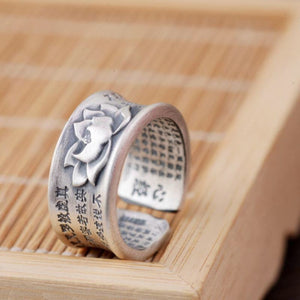 Silver Heart Sutra Lotus ring - 10mm wide