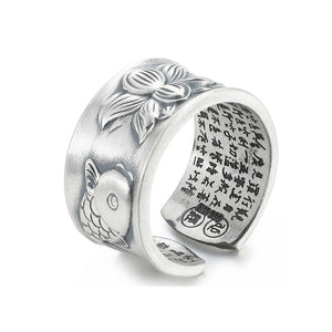 Japanese Koi Fish Ring ~ Sterling Silver ~ Heart Sutra