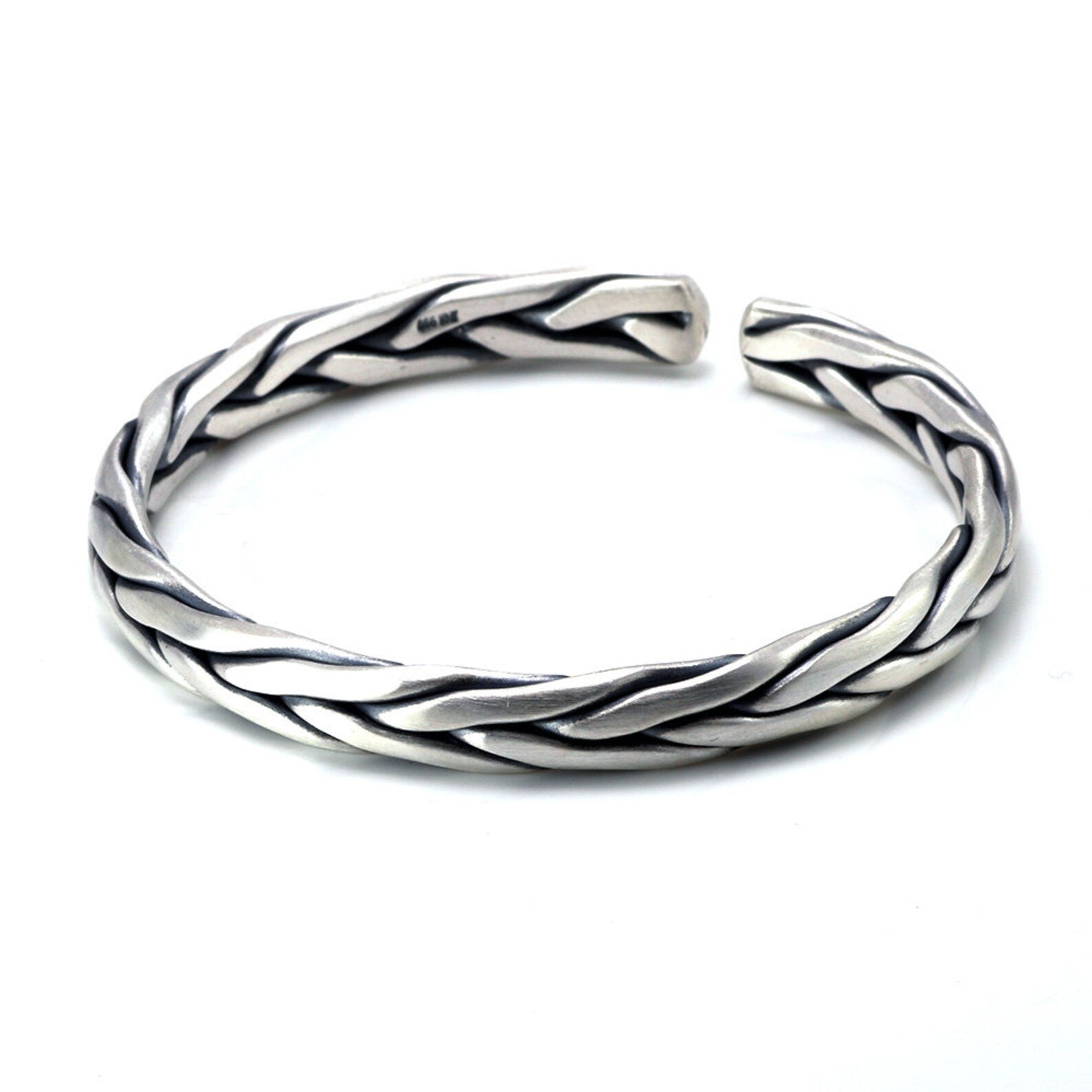 Men's Silver Woven Cuff Bracelet white