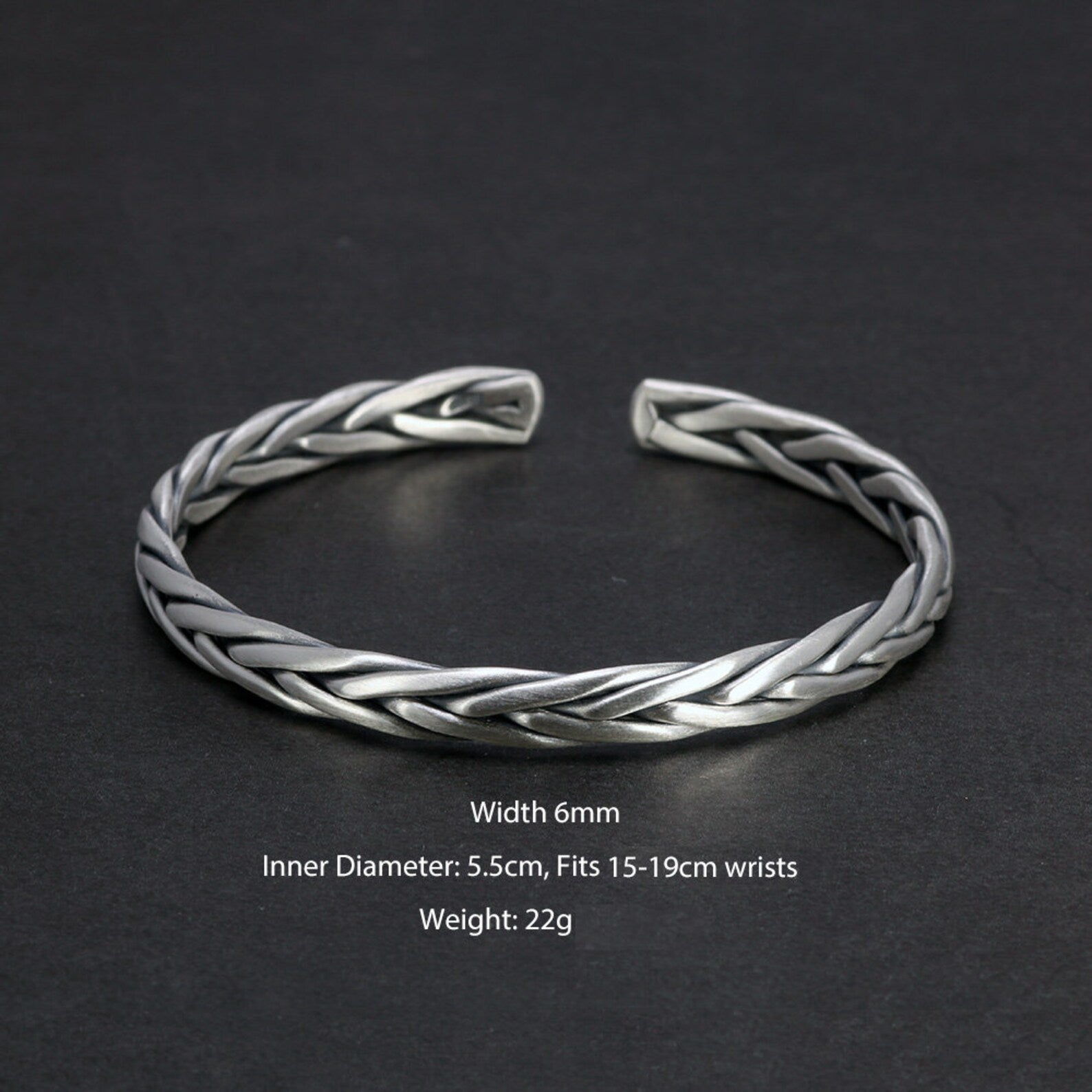 Men's Silver Woven Cuff Bracelet 6mm