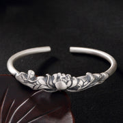 Silver Lotus Cuff Bracelet Women