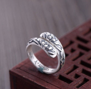 Vintage Lotus Flower Engagement Ring ~ Sterling Silver