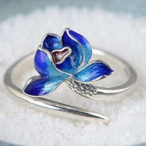 blue lotus ring sterling silver front