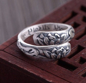 Vintage Lotus Flower Engagement Ring ~ Sterling Silver