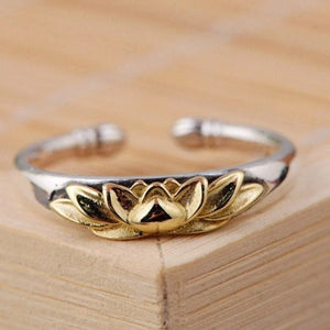 Gold Silver 3D Lotus Flower Ring