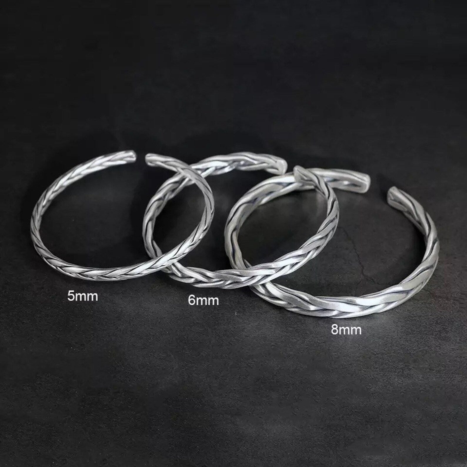 Men's Silver Woven Cuff Bracelet 5mm 6mm 8mm