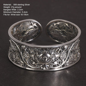 sterling silver lotus cuff bracelet for women text