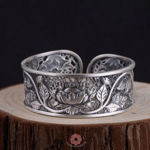 sterling silver lotus cuff bracelet for women main