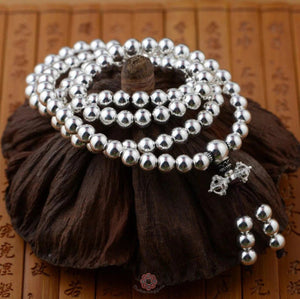 Sterling Silver 108 beaded Mala Necklace