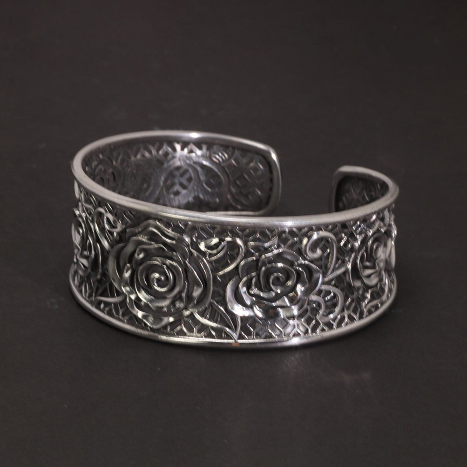 Sterling Silver Rose Cuff Bracelet left