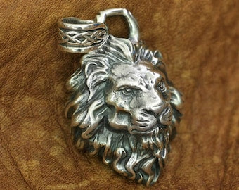 Sterling Silver Lion Pendant Necklace Men women