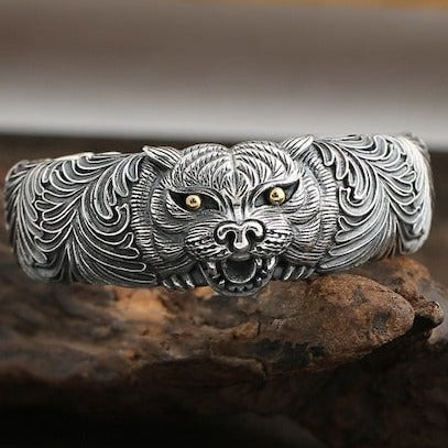 Sterling Silver Tiger Bracelet ~ Men's Silver Bracelet