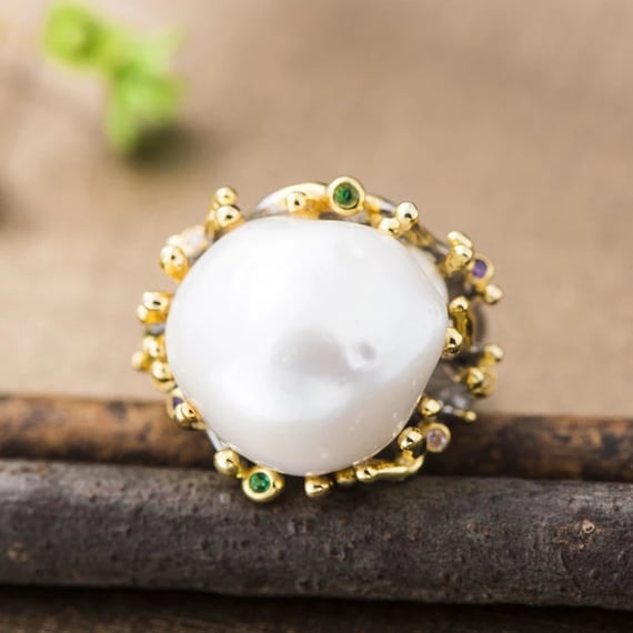 Baroque Pearl Ring for women ~ Sterling Silver