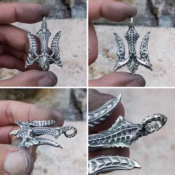 Silver Neptune's Poseidon Aquaman Trident Pendant Necklace