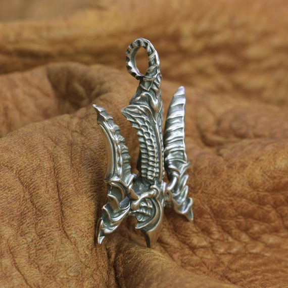 Sterling Silver  Poseidon Aquaman Trident Pendant Necklace