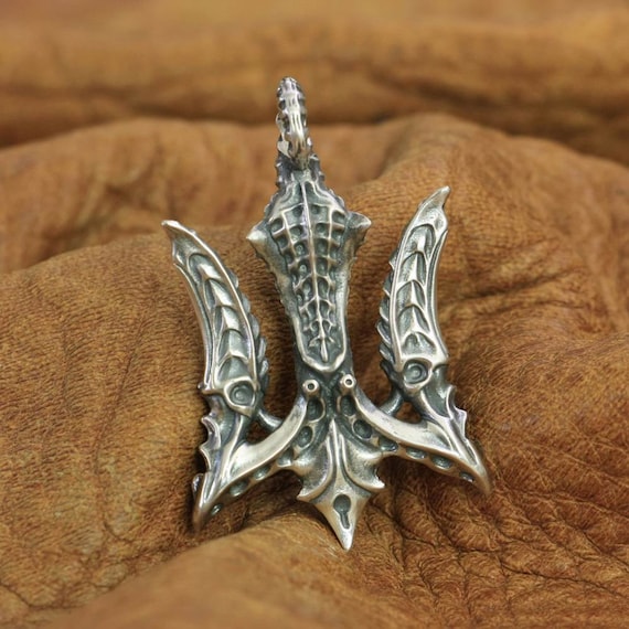 Sterling Silver Aquaman Trident Pendant Necklace
