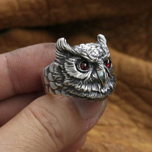 sterling silver owl ring hand red