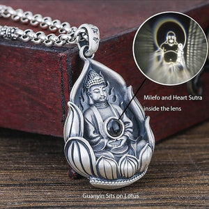 silver buddha pendant inside necklace