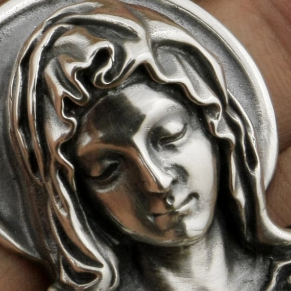 Sterling Silver Virgin Mary Pendant face