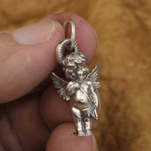 Sterling Silver Child Guardian Angel Pendant holding