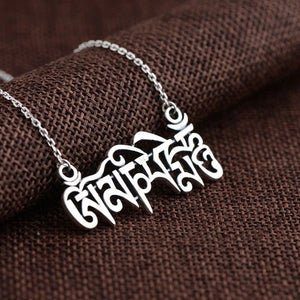 Sterling Silver Om Buddhist necklace front