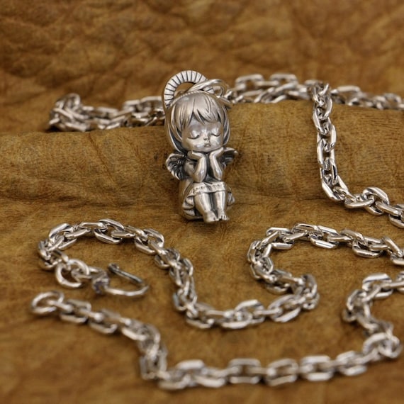 Sterling Silver Girl Guardian Angel Pendant necklace