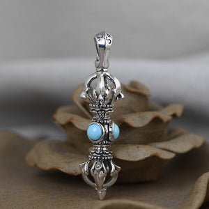 Silver Turquoise Vajra Dorje Pendant