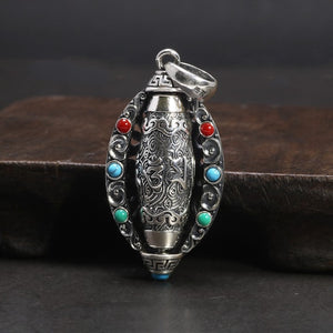 Tibetan Prayer Wheel Buddhist Pendant Necklace  